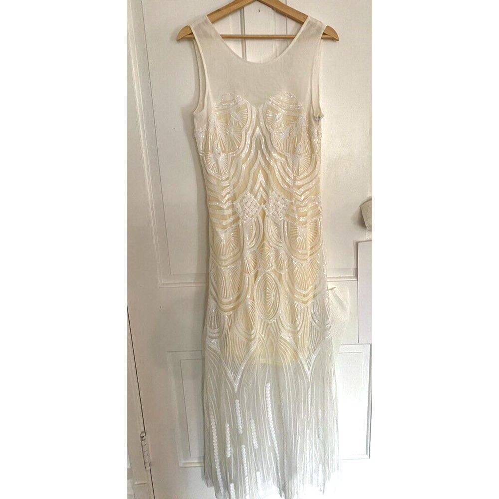 Holly Bracken Designer special occasion long Plunge back sequin dress women's M